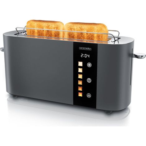 Grille-pain en acier inoxydable 2 tranches fente longue - écran tactile - boîtier double paroi - grille réchauffe-viennoiseries intégré - 6 niveaux de brunissage - centrage du pain (1/5)