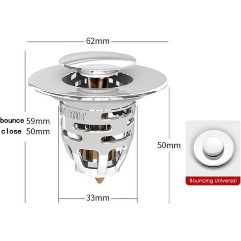 Bonde Lavabo - Orifice 32-42 mm - Design Pop-Up - Chromé - 2 Pièces (1/4)