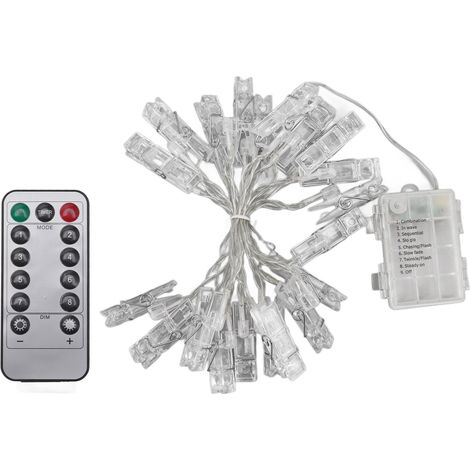 Ortviai Guirlande Lumineuse avec Pinces Photo LED 20 Lumières, 2 m, 8 Modes, Matériau PC, Style Romantique pour Mariage (1/5)