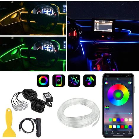 Car Interior Lighting, 5 in 1 RGB LED Car Light Strip with 6 m Fiber Optic, 16 Million Colors Car Atmosphere Lamp DC 12V, APP Control (1/5)