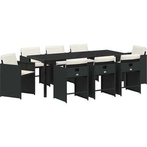 Maison Exclusive - Set da Pranzo per Giardino con cuscino 9 pcs Nero polyrattan