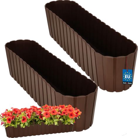 Pot de fleurs ovale Bakonowa pour balcon/terrasse, marron, 60 cm, lot de 2 (1/5)