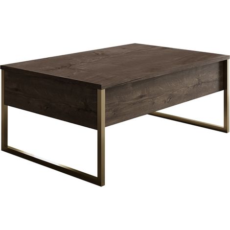 Table basse - LUXE - Walnut Gold - Rectangulaire - Panneaux mélaminés et métal - Noyer et doré - Style chic - 90x60x40 cm (1/5)
