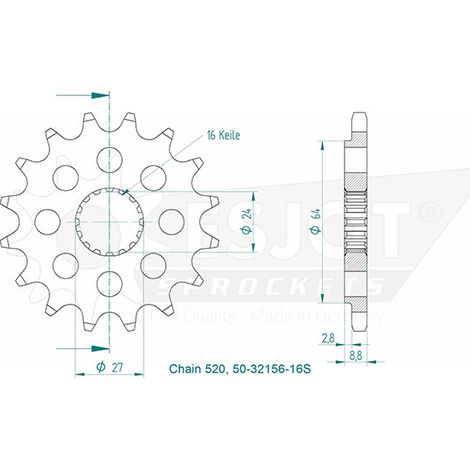 Esjot Pignon 16 dents - Super light - Pas 520