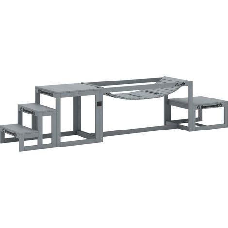 Kit agility chien 3 pièces pont escalier plateforme bois gris, 117x50x56 cm (1/5)