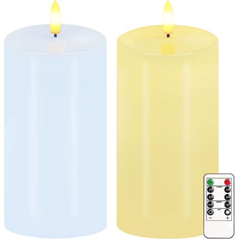 Bougies sans flamme pastel, lot de 2 bougies LED de printemps vacillantes 6"x3" avec télécommande et minuterie, bougies piliers de Pâques en cire véritable dimmables, fonctionnant sur batterie, bougie (1/5)