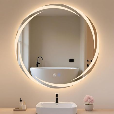 GBLY Espejo de baño redondo con iluminación - Espejo de pared LED de 70 cm IP44 Espejo de baño redondo con función táctil, con luz regulable - Función de interruptor y antivaho (1/5)
