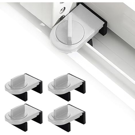 Set di 4 blocchi di sicurezza per porte scorrevoli, con fermo regolabile, per finestre e porte scorrevoli, senza bisogno di forare (argento). (1/5)