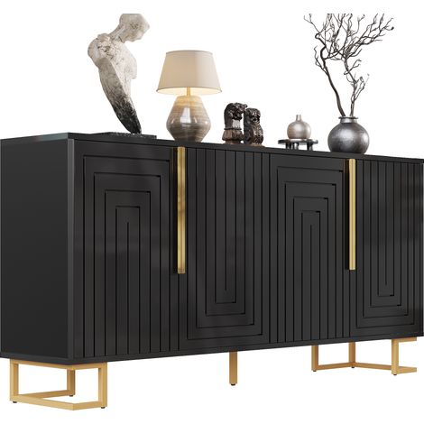 Aparador con 2 Puertas y 4 Compartimentos, Estilo Moderno, en MDF, 152×40×75 cm, Negro (1/5)