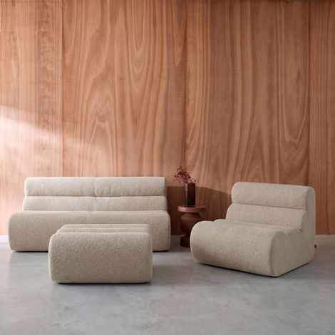 Canapé compressé modulable bouclette texturée 3 places avec repose pied - Nova Bouclette texturée Beige (1/5)