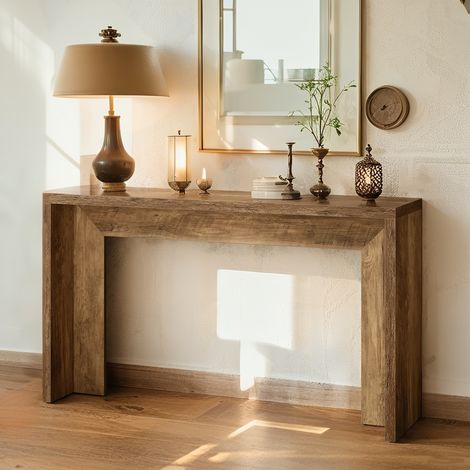 Table console en bois - 140 x 30 x 80 cm - Étagère supérieure spacieuse - Convient aux couloirs et derrière les canapés - marron (1/5)
