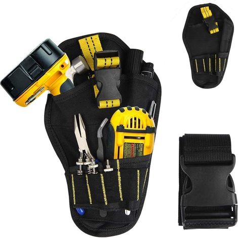 GROOFOO Sac Porte-Outil avec Ceinture Ajustable,Sac à Outils Multifonctionnel Oxford imperméable,Manchon de perceuse pour électricien,Charpentier