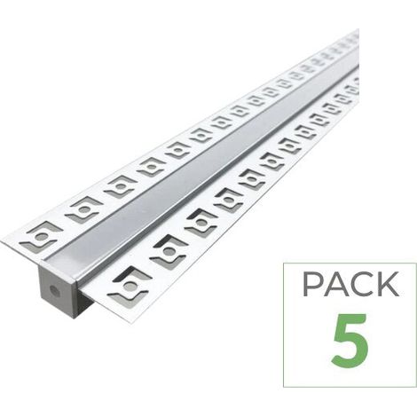 Pack de 5 - Profilé Aluminium encastrable 1m pour Ruban LED Couvercle Blanc Opaque - SILUMEN (1/3)
