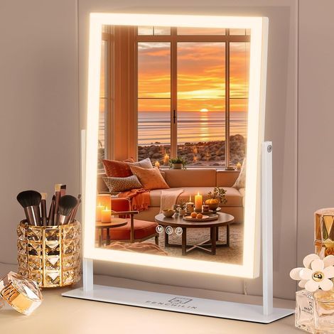 Miroir de maquillage réglable 3 couleurs avec commandes tactiles intelligentes rétroéclairées et rotation à 360° (30 x 41 cm) (1/5)