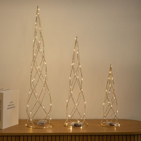 Set of 3 Light up Gold Spiral Christmas Tree Decoration with LEDs (1/5)