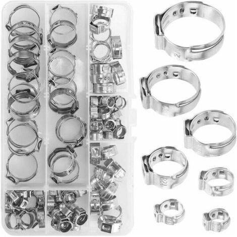 85pcs Collier de Serrage Tuyau en Acier Inoxydable Attache Tuyau Clips 6-21mm Collier de Serrage Metallique pour Tuyaux Conduit Tuyauterie Tube Eau Gaz, Fonepro (1/5)