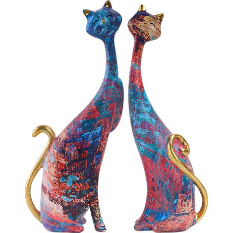 Set of 2 Resin Cat Statues for Home, Office, Hotel, Library, Office Decoration, 24 cm Height (1/4)