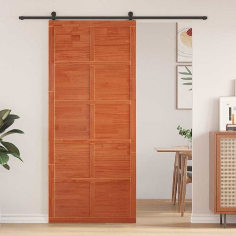 Puerta Corrediza Marrón cera 90 x 210 cm Madera maciza de pino vidaXL