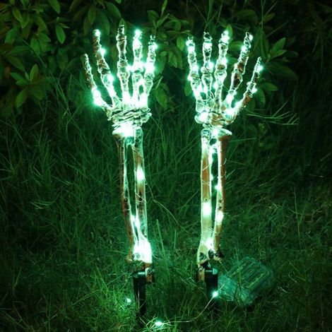 Lumières de jardin en forme de crâne d'Halloween, décoration de jardin en forme de main fantôme d'Halloween-vert
