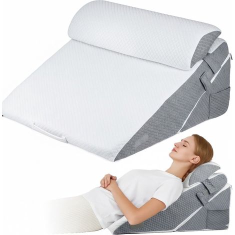 Oreiller triangulaire ajustable à 50° – Soutien contre les reflux et l'apnée du sommeil – Mousse haute densité – Oreiller confortable pour la tête et le dos, pour lit et canapé (1/5)