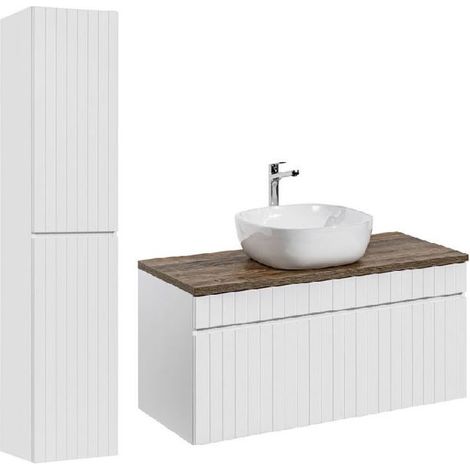 Ensemble meuble vasque à poser + colonne + 100 cm - Emblematic White - Livraison gratuite