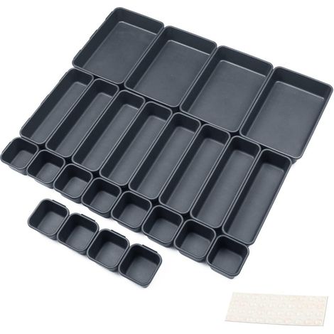 Schubladen Organizer Set 24 Fächer Schwarz Trennsystem Silikon Anti-Rutsch (1/5)
