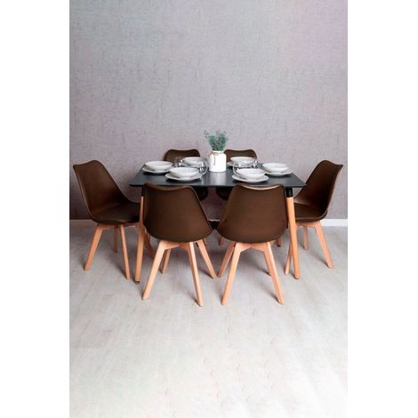 Conjuntos de mesa y sillas - Conjunto Mesa Tower Rectangular 120 x 80 cm Negra y Pack 6 Sillas Synk Basic - Marrón (1/5)
