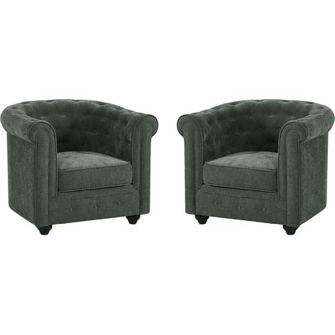 Set di 2 poltrone in tessuto verde CHESTERFIELD (1/5)