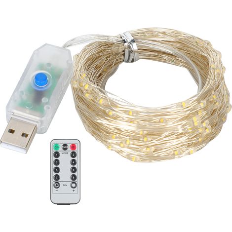 Guirlande lumineuse 20m 200 LED blanc chaud intérieur extérieur 8 modes décorative avec télécommande (1/5)