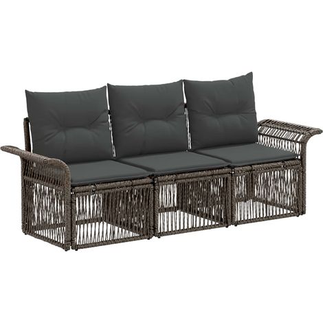 Gartensofa-set 3 pcs Grau Poly-Rattan vidaXL