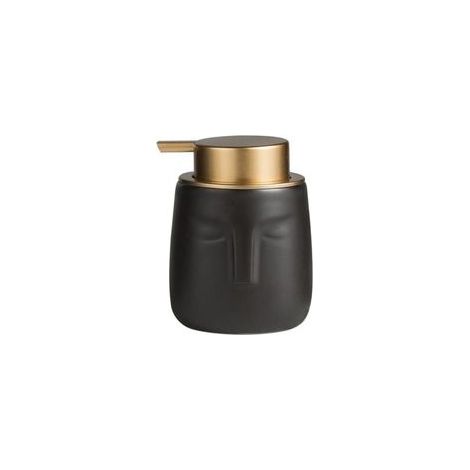 (Noir) Distributeur de savon moderne, bouteille en céramique en forme de visage avec pompe dorée antirouille, distributeur de lotion décoratif pour salle de bain ou cuisine (1/4)