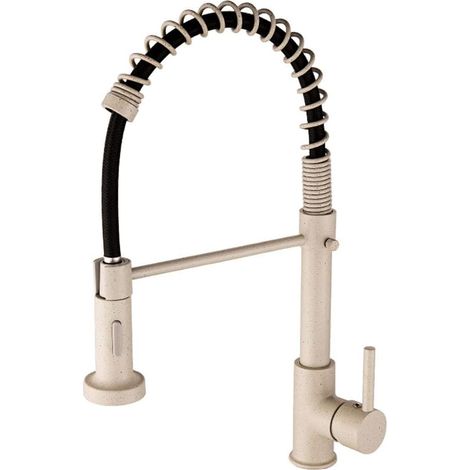 Miscelatore da cucina con doccetta estraibile, 2 funzioni, leva singola girevole a 360°, molla a spirale in ottone, colore beige. (1/5)