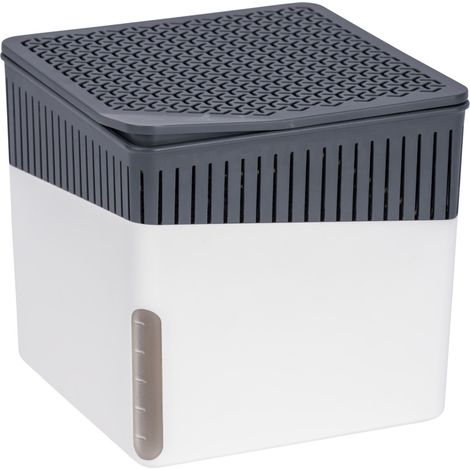 Lot de 2 déshumidificateurs Design CUBE Rechargeables 500g WENKO Absorbeur d'humidité, Anti moisissure jusqu’à 2 mois, Idéal jusqu'à 40m²,13x13x13 chaque, Blanc