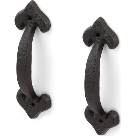 4 Pièces Poignée Porte Coulissante Noire, Poignée de Porte Extérieure en Fer Forgé, Longueur 175 mm, Poignet de Portes Vintage avec Vis, Adaptée aux Remise, Garages, Granges, Placards
