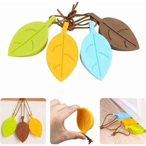 Silicone Porte Stopper, 4 Pcs Feuilles Style Dessin Animé Flexible Coin Fenêtre/Porte Arrêts avec Lanière pour Jardin de Bureau à Domicile