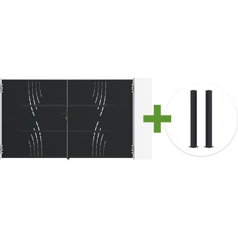 Portail battant acier noir mat 3m NALI VELETA H.180cm + 2 poteaux 10x10 acier CARMO (1/5)