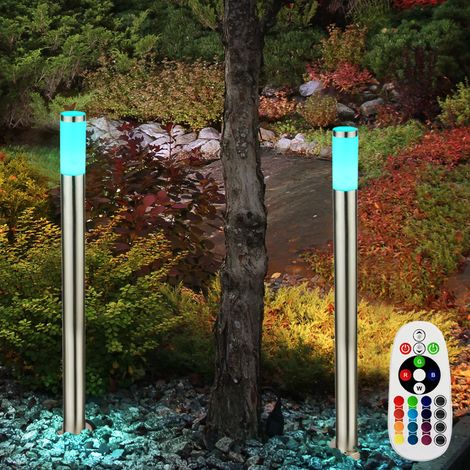 Stehlampe dimmbar mit Fernbedienung Stehleuchte Außenlampe Gartenleuchte Wegelampe, RGB Farbwechsel Edelstahl opal silber, 8,5W 806lm warmweiß, DxH 7,6x110cm, 2er Set
