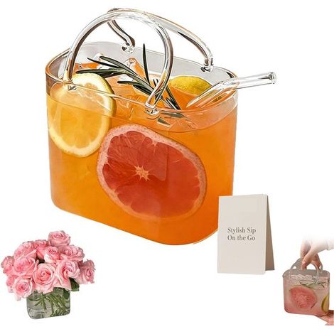 Bolso de cristal de lujo con vaso para bebidas, Bolso de cristal para cócteles, Incluye pajitas de cristal, 770 ml, Ideal para compartir TikTok (1/5)