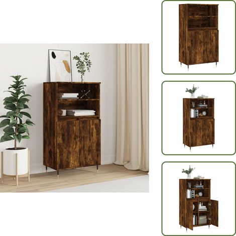 Buffet haut Chêne fumé 60x36x110 cm Bois d'ingénierie - Buffet Design Industriel - Meuble Rangement - Armoire Cuisine - Commode Salon - Étagère Murale (1/5)