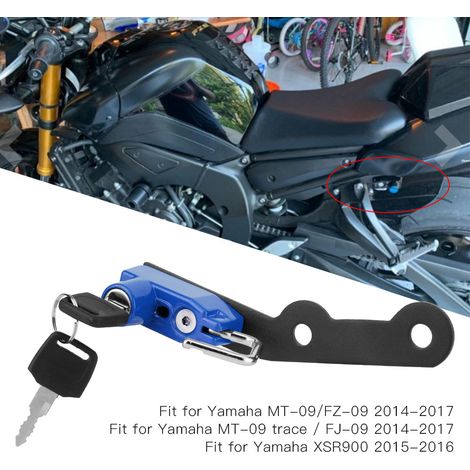 Crochet de fixation antivol en alliage d'aluminium pour casque de moto Yamaha MT-09, FZ-09, FJ-09 et XSR900 (bleu). (1/4)