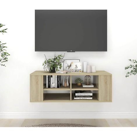 Meuble TV mural pour Salon - Armoire TV Chêne sonoma 102x35x35 cm Aggloméré BV343275 - BonneVie (1/5)