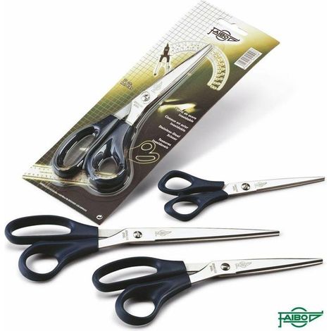 FAIBO TIJERAS OFICINA 25CM ASIMÉTRICAS MANGO DE PLÁSTICO AZUL OSCURO -BLISTER-