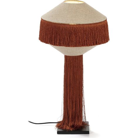 Lampe de Table 30x30x62 Métal Noir/Lin Naturel/Tissu Ocre (1/2)