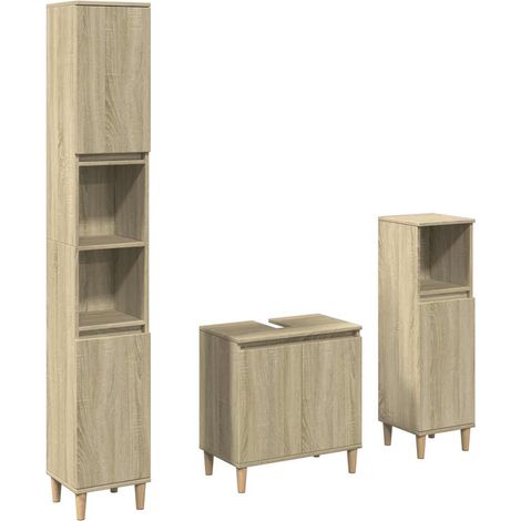 Maison Exclusive - 3-tlg. Badmöbel-Set Sonoma-Eiche Holzwerkstoff