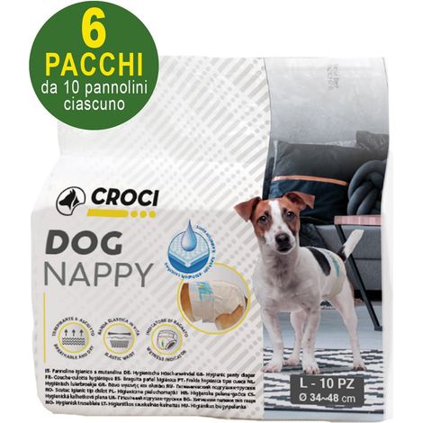 60 Couches pour chiens L 34-48 cm - 6 paquets de 10 chacun