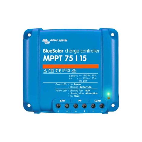 Régulateur solaire MPPT 15A 220W – Tension automatique 12/24V – Système Battery Life – Dimensions 10x11,3x4 cm – Poids 0,5 kg – Victron Energy