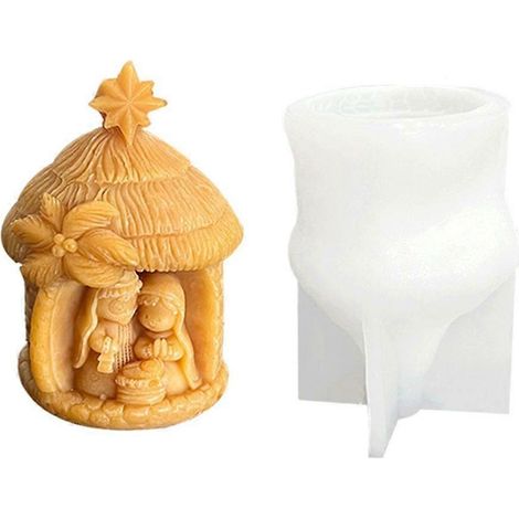 Moule à bougie en forme de maison, moule en silicone pour bougies de Noël et savons faits maison (1/4)