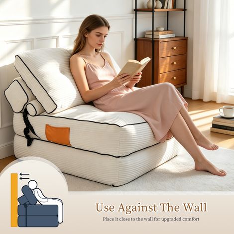 Klappbares Schlafsofa 95×90×65 cm aus weißem Cordstoff, platzsparend – MEUBLIV (1/5)