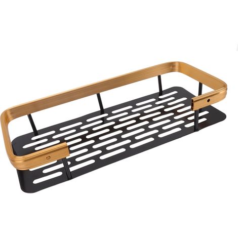 Einstöckiges Duschregal, robust, aus Aluminium, rostfrei, mit Klebestreifen, zur Selbstmontage, für Bad, Schlafzimmer, Küche, schwarz und gold (1/5)