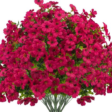 16 bouquets de fleurs artificielles – Plantes d'extérieur résistantes aux UV, plantes artificielles en plastique et soie aux couleurs inaltérables – Conviennent aux jardinières, jardins, vérandas et (1/5)